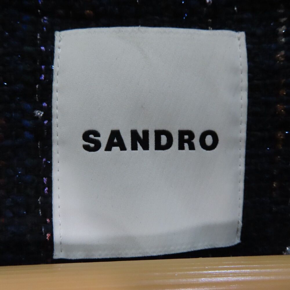 Sandro Colibri Tweed Double-Breasted Jacket 38 EU 6 US Navy Long Sleeve Button - Picture 5 of 15